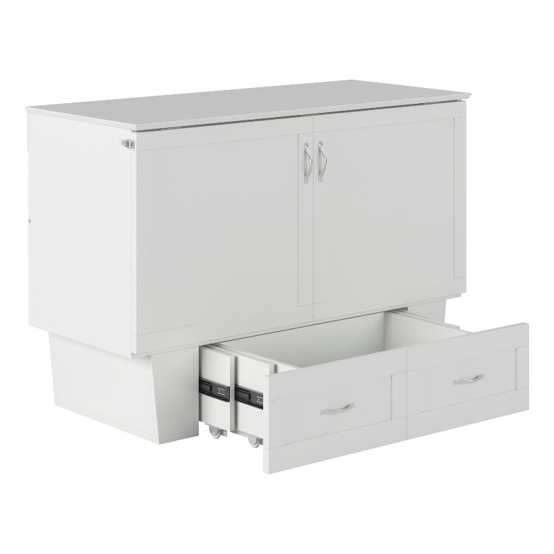 Monroe Solid Wood Frame Full Size Murphy Bed Chest with Mattress in White