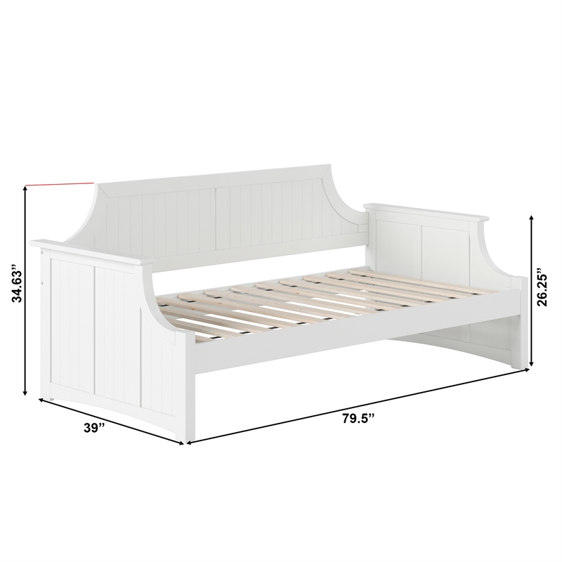 AFI Cambridge Mid-Century Solid Wood Twin Daybed with Curved Backboard in White