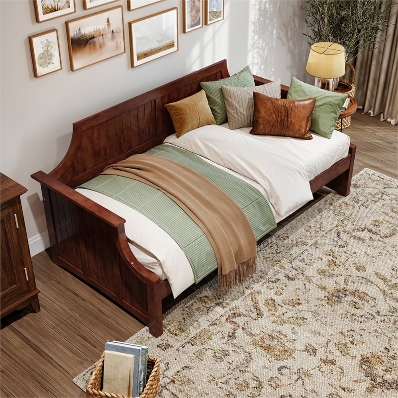 AFI Cambridge Mid-Century Solid Wood Twin Daybed with Curved Backboard in Walnut