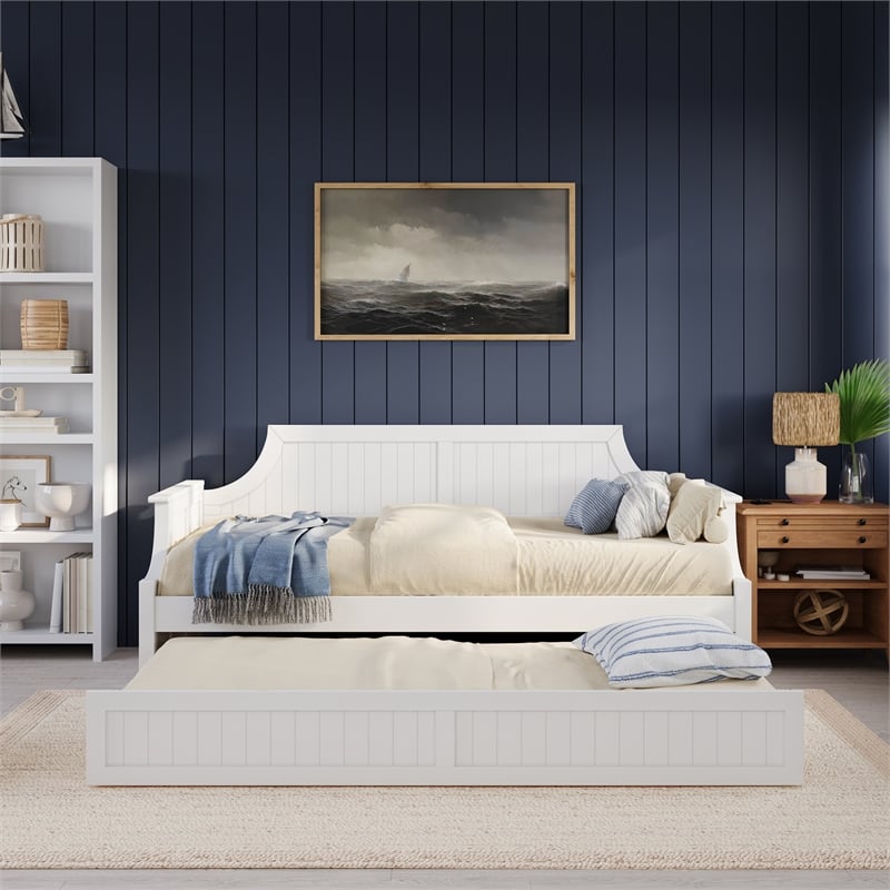 AFI Cambridge Mid-Century Solid Wood Daybed with Twin Trundle in White