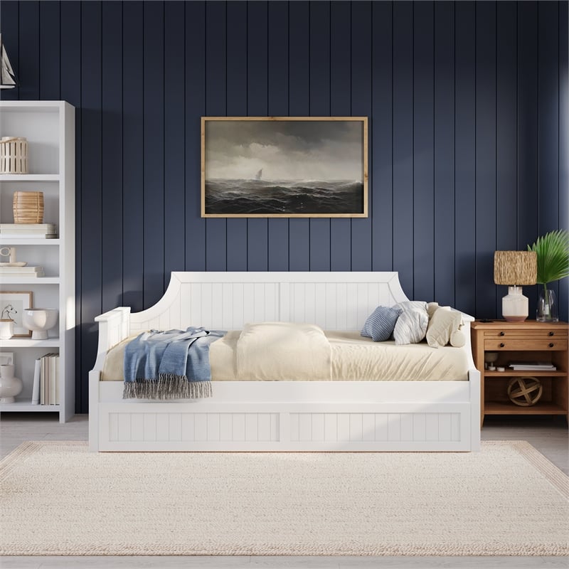 AFI Cambridge Mid-Century Solid Wood Daybed with Twin Trundle in White
