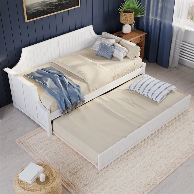 AFI Cambridge Mid-Century Solid Wood Daybed with Twin Trundle in White