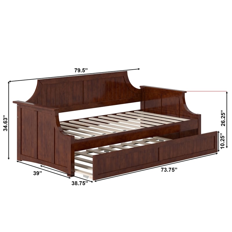 AFI Cambridge Mid-Century Solid Wood Daybed with Twin Trundle in Walnut