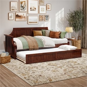 AFI Cambridge Mid-Century Solid Wood Daybed with Twin Trundle in Walnut