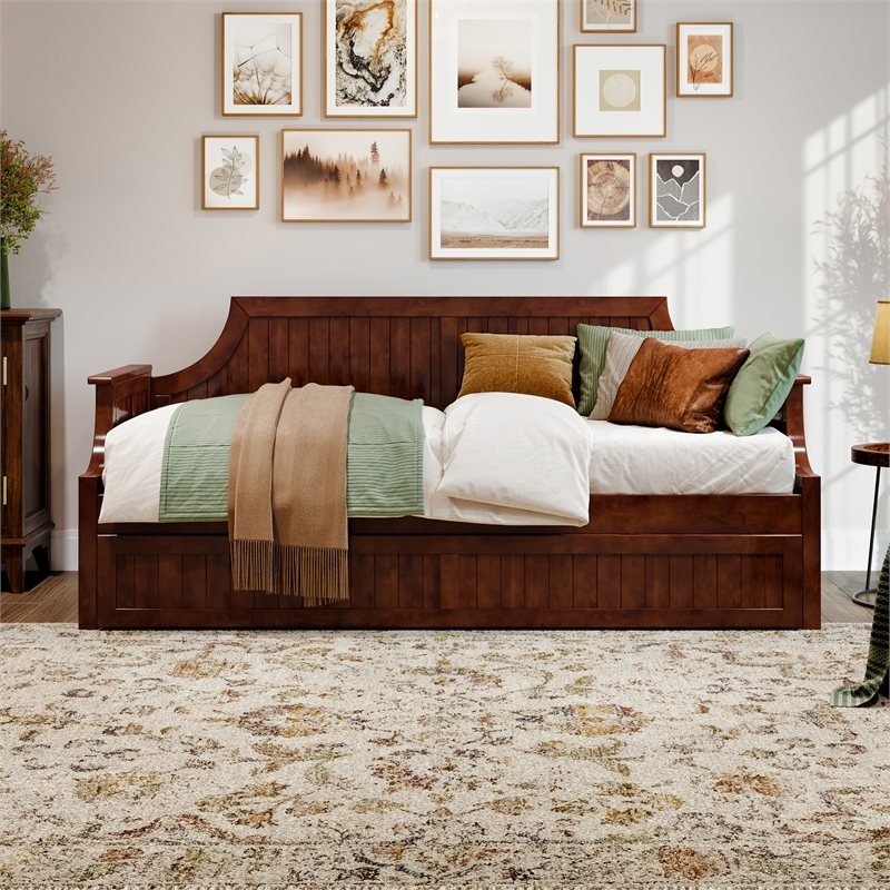 AFI Cambridge Mid-Century Solid Wood Daybed with Twin Trundle in Walnut