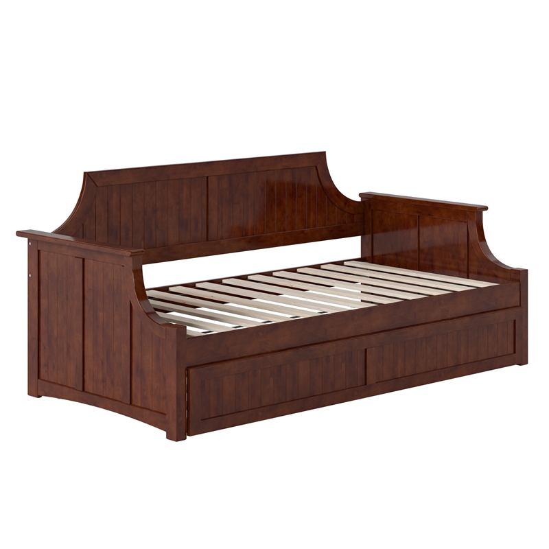 AFI Cambridge Mid-Century Solid Wood Daybed with Twin Trundle in Walnut