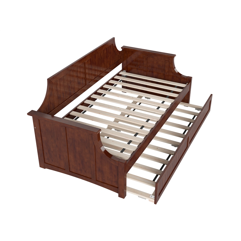 AFI Cambridge Mid-Century Solid Wood Daybed with Twin Trundle in Walnut