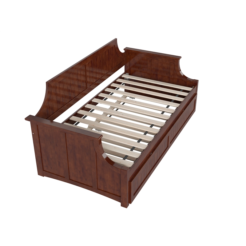 AFI Cambridge Mid-Century Solid Wood Daybed with Twin Trundle in Walnut