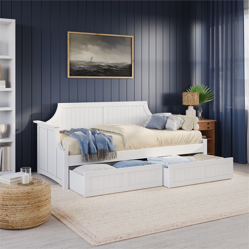 AFI Cambridge Mid-Century Solid Wood Twin Daybed with Set of 2 Drawers in White