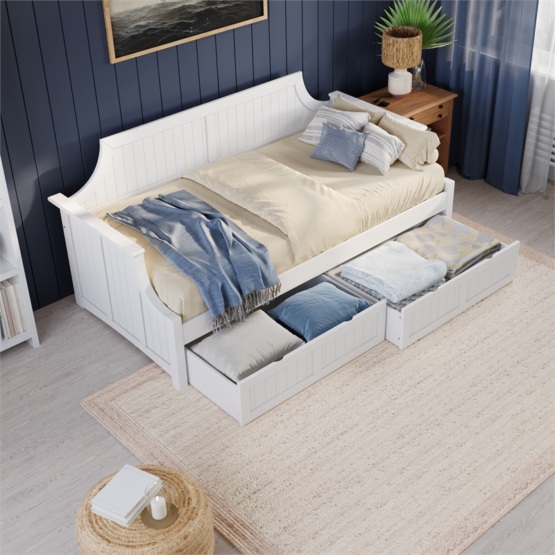 AFI Cambridge Mid-Century Solid Wood Twin Daybed with Set of 2 Drawers in White