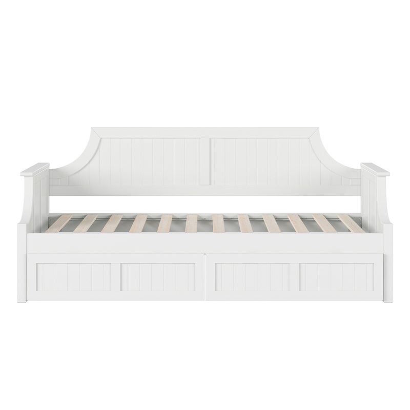 AFI Cambridge Mid-Century Solid Wood Twin Daybed with Set of 2 Drawers in White