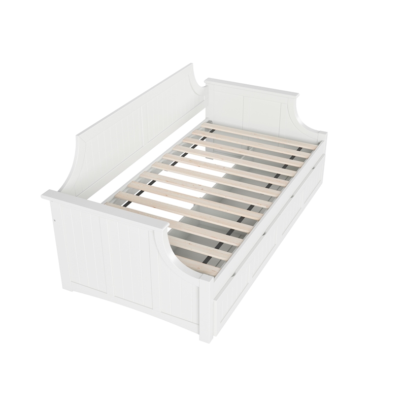 AFI Cambridge Mid-Century Solid Wood Twin Daybed with Set of 2 Drawers in White