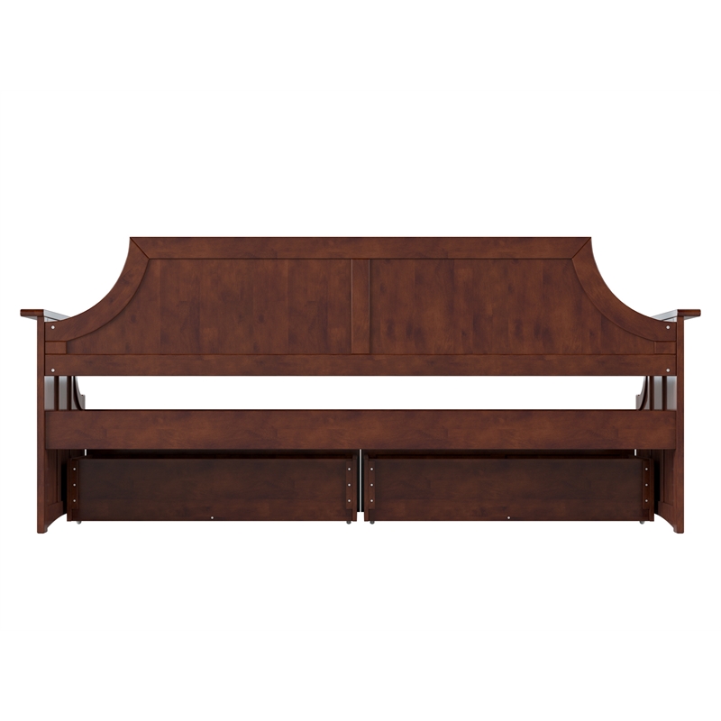 AFI Cambridge Mid-Century Solid Wood Twin Daybed with Set of 2 Drawers in Walnut