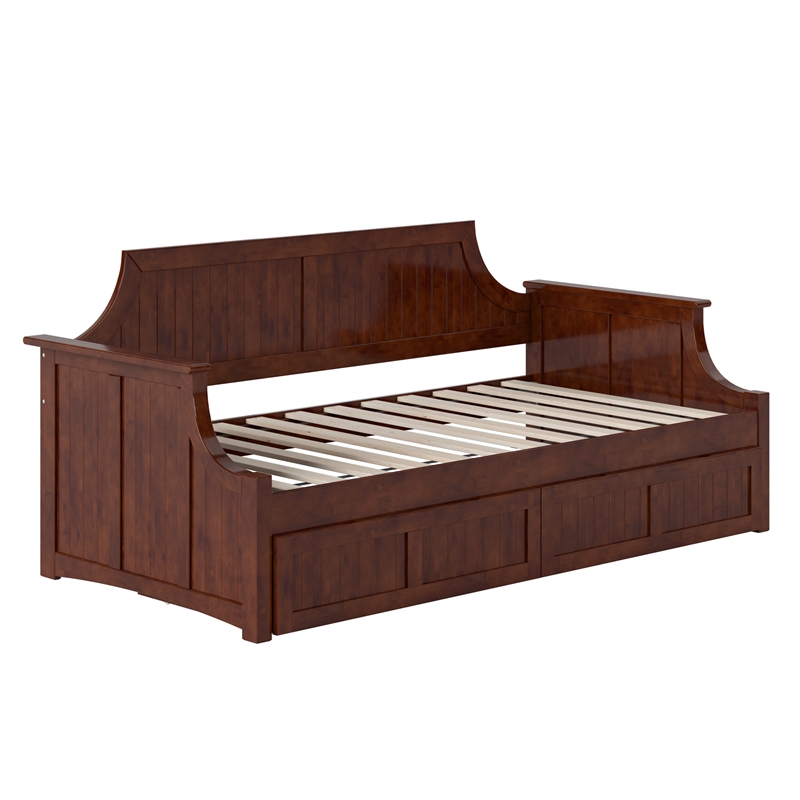 AFI Cambridge Mid-Century Solid Wood Twin Daybed with Set of 2 Drawers in Walnut