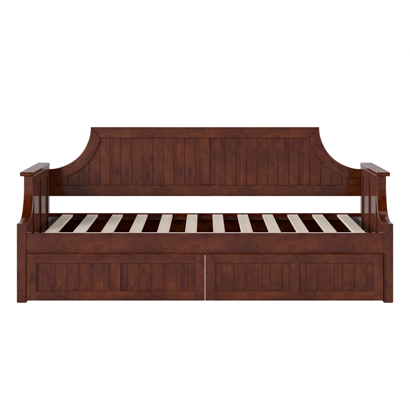 AFI Cambridge Mid-Century Solid Wood Twin Daybed with Set of 2 Drawers in Walnut