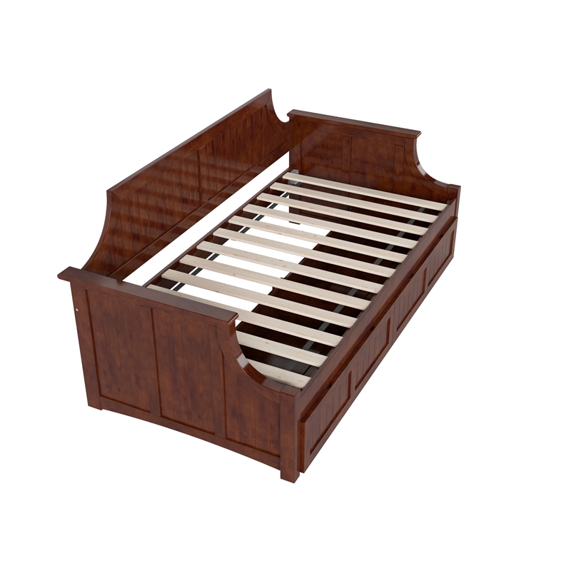 AFI Cambridge Mid-Century Solid Wood Twin Daybed with Set of 2 Drawers in Walnut