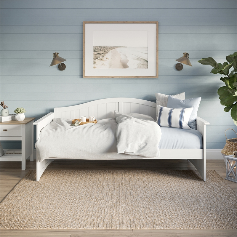 AFI Nantucket Mid-Century Modern Solid Wood Twin Daybed in White