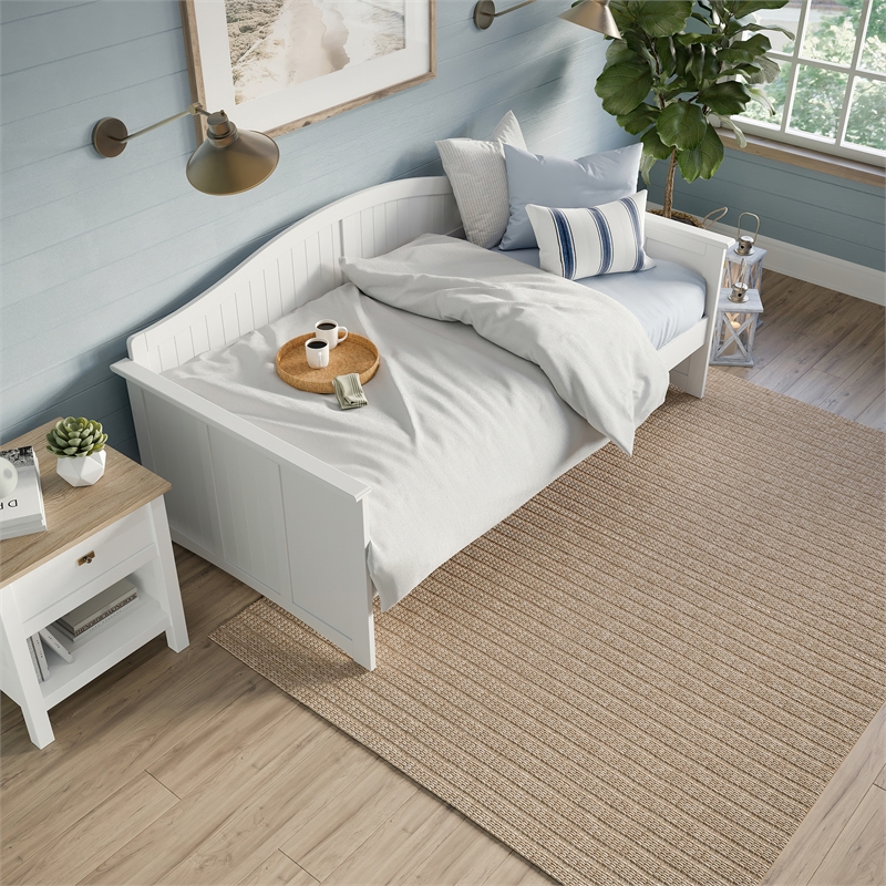 AFI Nantucket Mid-Century Modern Solid Wood Twin Daybed in White