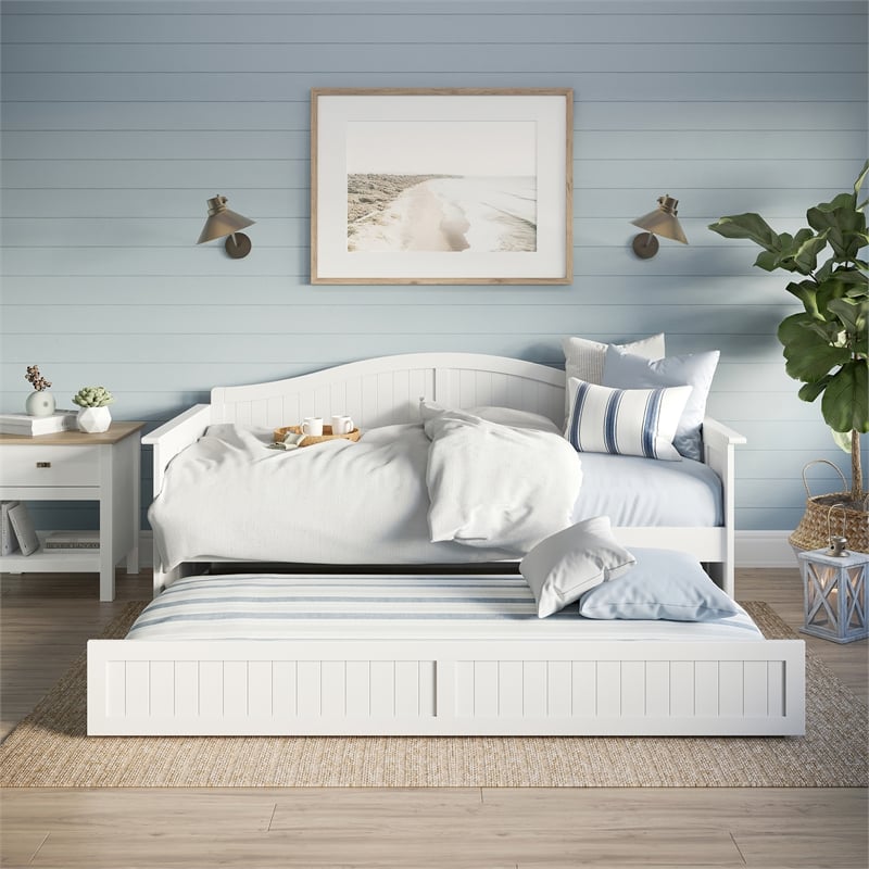 AFI Nantucket Mid-Century Solid Wood Twin Daybed with Trundle in White