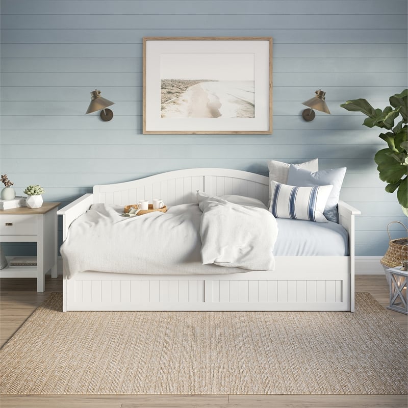AFI Nantucket Mid-Century Solid Wood Twin Daybed with Trundle in White