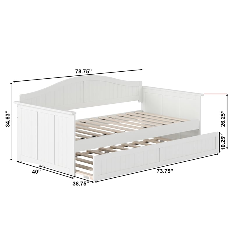 AFI Nantucket Mid-Century Solid Wood Twin Daybed with Trundle in White