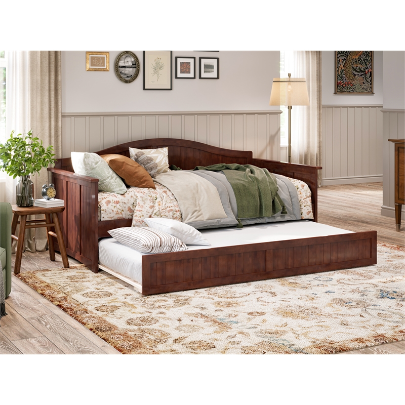 AFI Nantucket Mid-Century Solid Wood Twin Daybed with Twin Trundle in Walnut