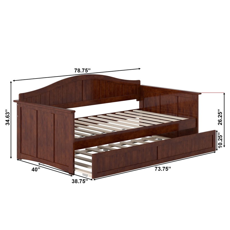 AFI Nantucket Mid-Century Solid Wood Twin Daybed with Twin Trundle in Walnut