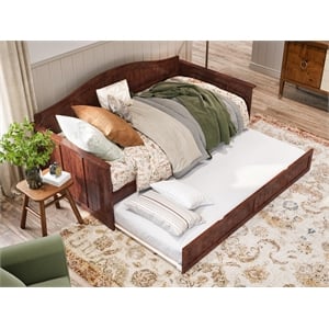 AFI Nantucket Mid-Century Solid Wood Twin Daybed with Twin Trundle in Walnut