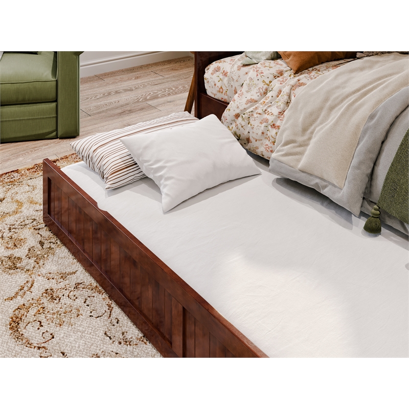 AFI Nantucket Mid-Century Solid Wood Twin Daybed with Twin Trundle in Walnut