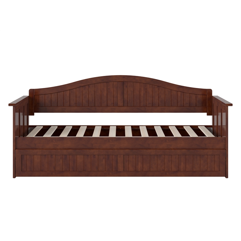 AFI Nantucket Mid-Century Solid Wood Twin Daybed with Twin Trundle in Walnut
