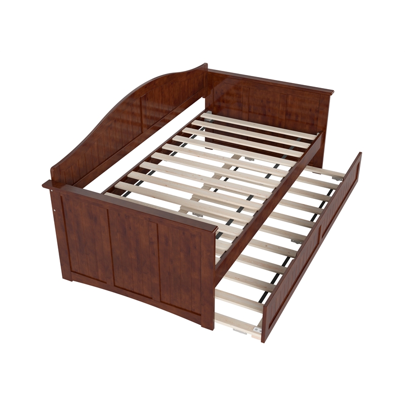 AFI Nantucket Mid-Century Solid Wood Twin Daybed with Twin Trundle in Walnut