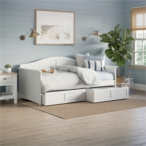 AFI Nantucket Mid-Century Solid Wood Twin Daybed with Set of 2 Drawers in White