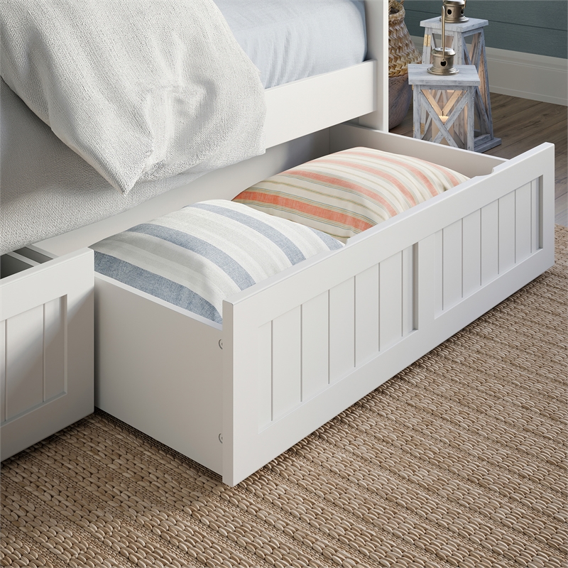 AFI Nantucket Mid-Century Solid Wood Twin Daybed with Set of 2 Drawers in White