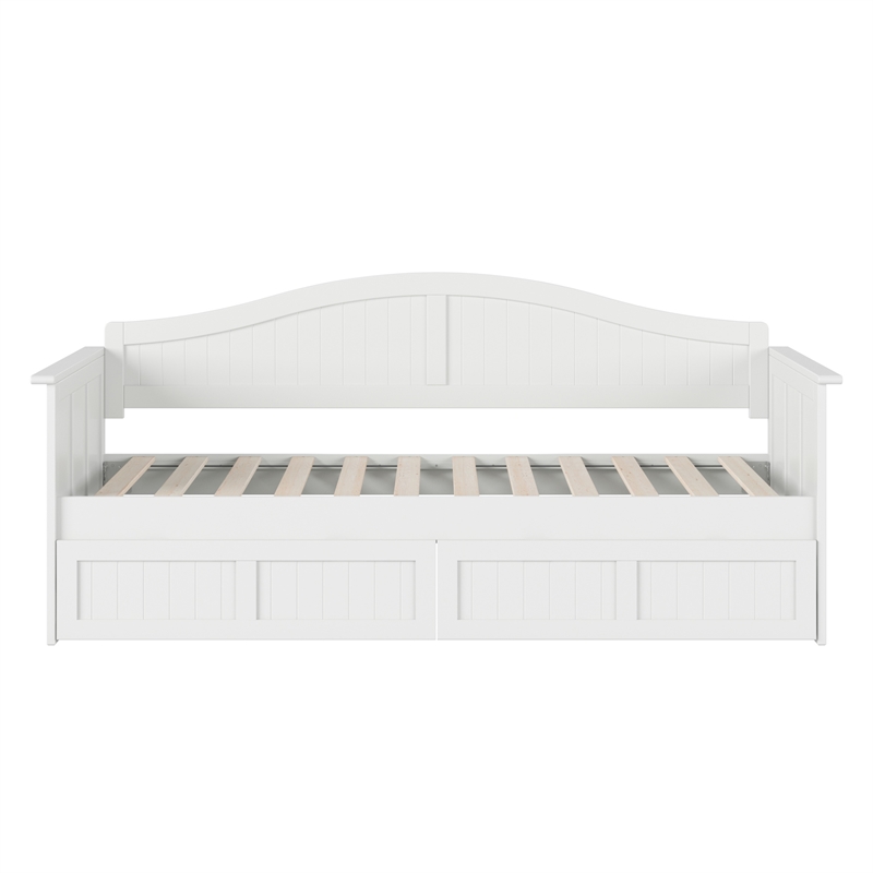 AFI Nantucket Mid-Century Solid Wood Twin Daybed with Set of 2 Drawers in White