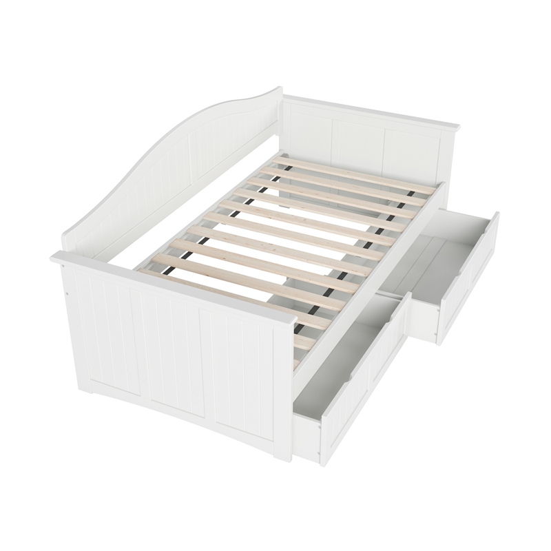 AFI Nantucket Mid-Century Solid Wood Twin Daybed with Set of 2 Drawers in White