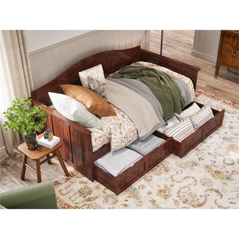AFI Nantucket Mid-Century Solid Wood Twin Daybed with Set of 2 Drawers in Walnut