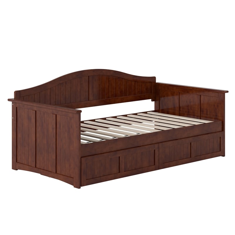 AFI Nantucket Mid-Century Solid Wood Twin Daybed with Set of 2 Drawers in Walnut