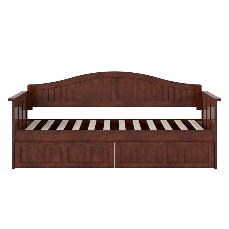 AFI Nantucket Mid-Century Solid Wood Twin Daybed with Set of 2 Drawers in Walnut
