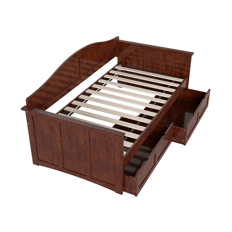 AFI Nantucket Mid-Century Solid Wood Twin Daybed with Set of 2 Drawers in Walnut