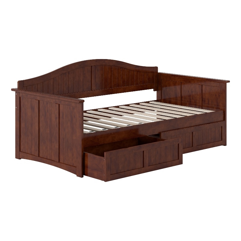AFI Nantucket Mid-Century Solid Wood Twin Daybed with Set of 2 Drawers in Walnut