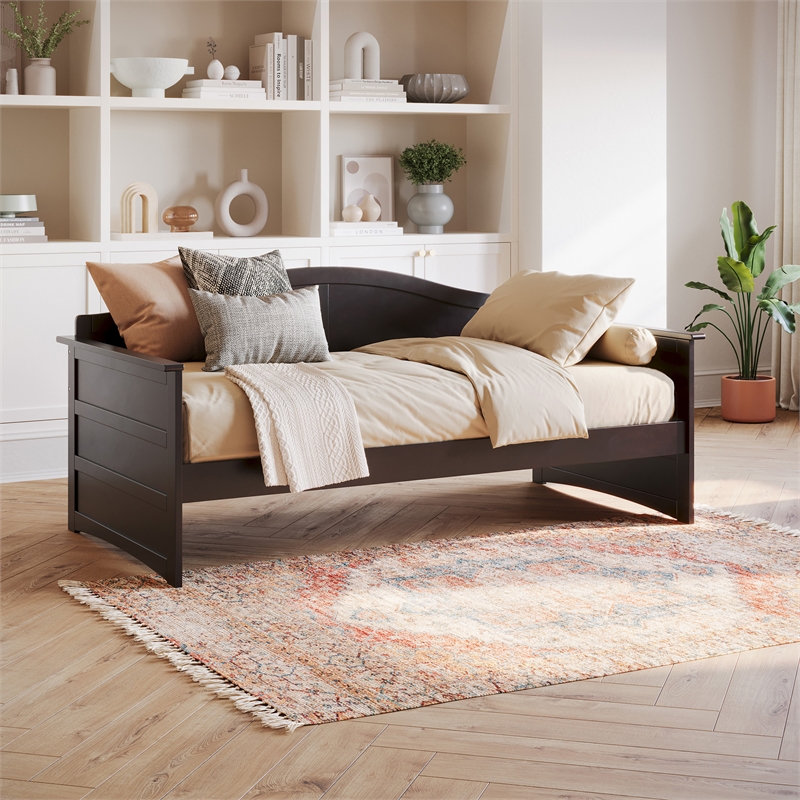 AFI Acadia Mid-Century Solid Wood Twin Daybed with Back Board in Espresso