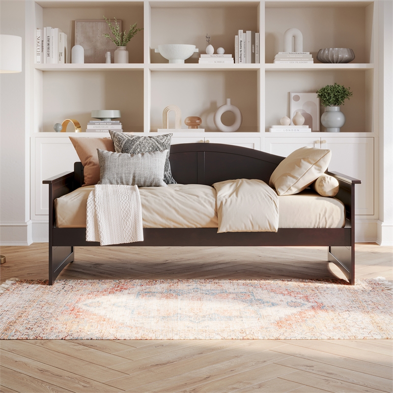 AFI Acadia Mid-Century Solid Wood Twin Daybed with Back Board in Espresso