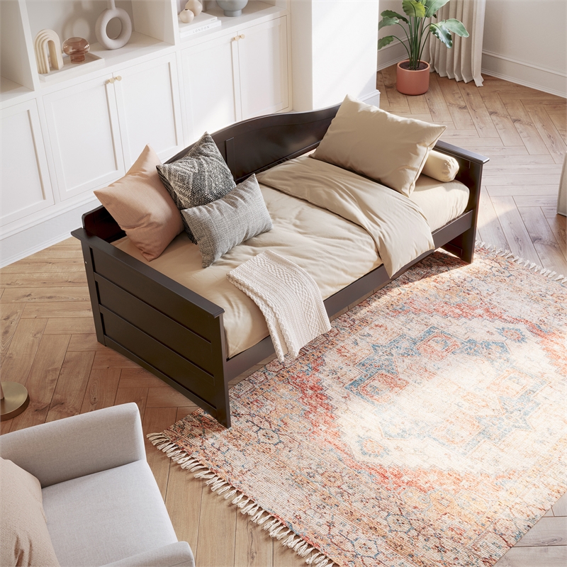 AFI Acadia Mid-Century Solid Wood Twin Daybed with Back Board in Espresso