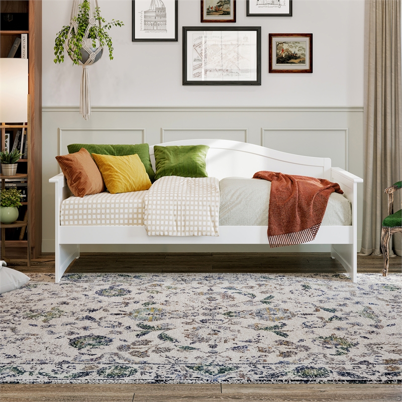 AFI Acadia Mid-Century Solid Wood Twin Daybed with Back Board in White