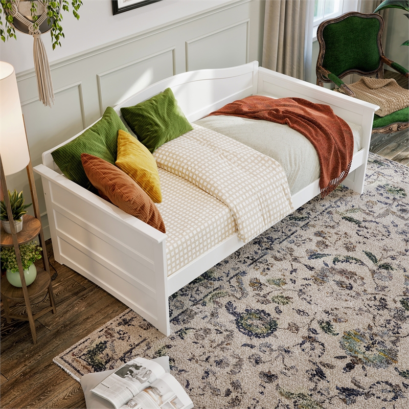 AFI Acadia Mid-Century Solid Wood Twin Daybed with Back Board in White