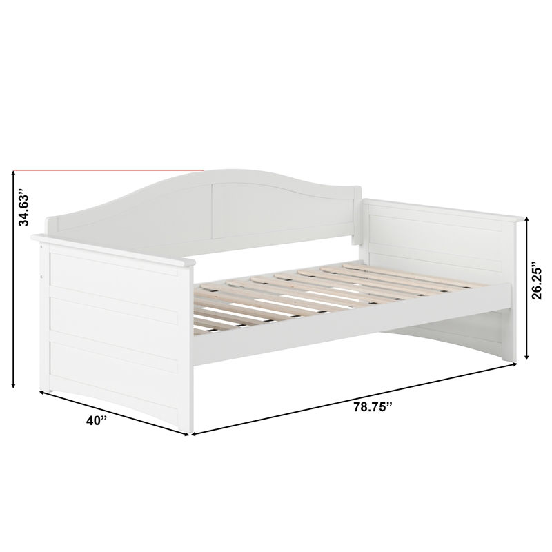 AFI Acadia Mid-Century Solid Wood Twin Daybed with Back Board in White