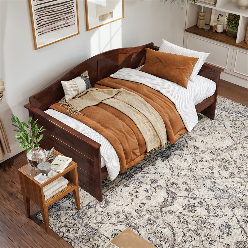 AFI Acadia Mid-Century Solid Wood Twin Daybed with Back Board in Walnut