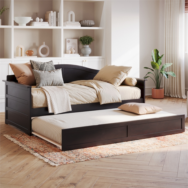 AFI Acadia Mid-Century Solid Wood Daybed with Twin Trundle in Espresso