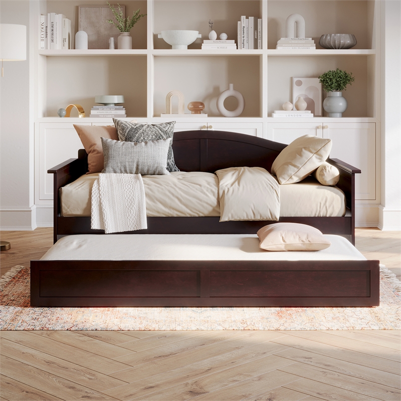 AFI Acadia Mid-Century Solid Wood Daybed with Twin Trundle in Espresso