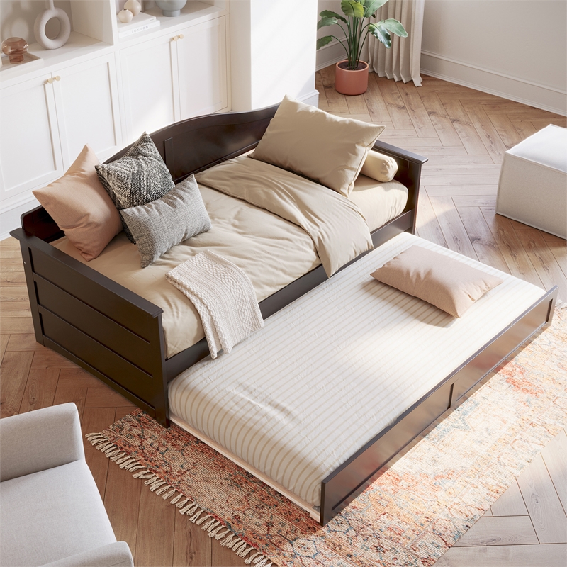 AFI Acadia Mid-Century Solid Wood Daybed with Twin Trundle in Espresso